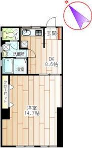 パラシオ美合(2DK/5階)の間取り写真