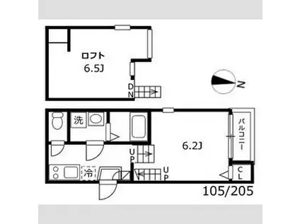ハーモニーテラス茶屋坂通(1K/2階)の間取り写真