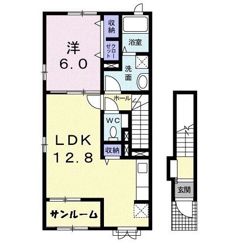 ドルチェヴィータ(1LDK/2階)の間取り写真