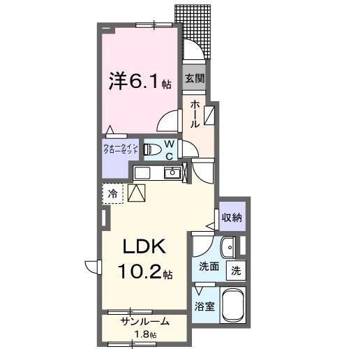 ロカルモラン B(1LDK/1階)の間取り写真