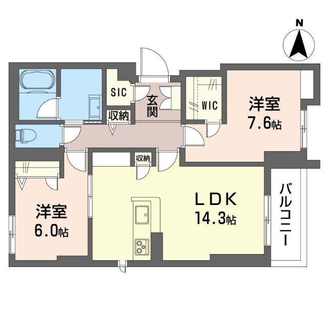 厚木市妻田南2丁目シャーメゾンA棟(2LDK/3階)の間取り写真