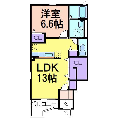 アスカA(1LDK/1階)の間取り写真