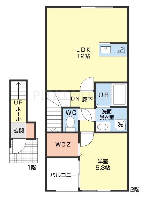ウエストヒルズII(1LDK/2階)の間取り写真
