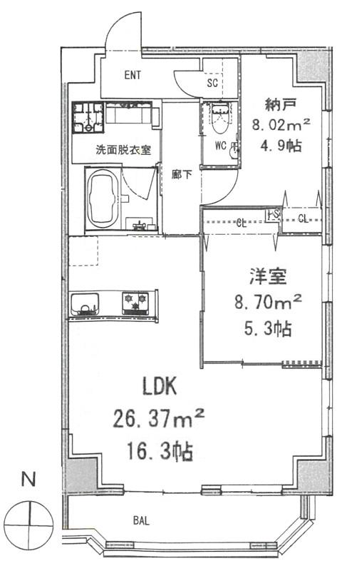 モンテヴェルデ神楽坂弐番館(1SLDK/2階)の間取り写真