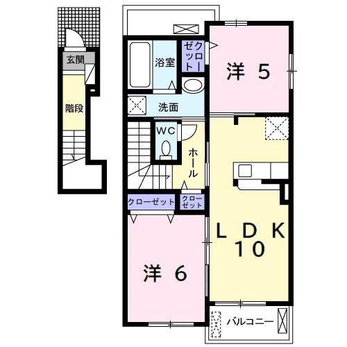サンヴェール長者ヶ台 D(2LDK/2階)の間取り写真