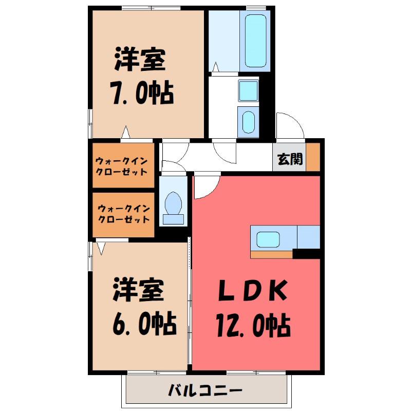 MIYABI B(2LDK/2階)の間取り写真
