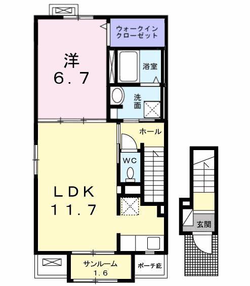 ブライト レジデンス A(1LDK/2階)の間取り写真