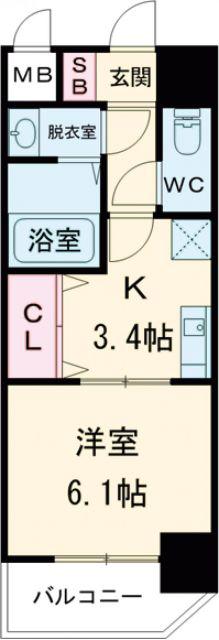 セオリー神戸アネシア(1K/12階)の間取り写真