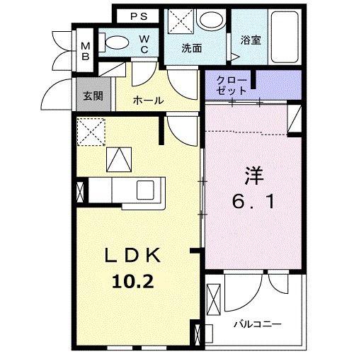 オーブ ドゥース I(1LDK/1階)の間取り写真