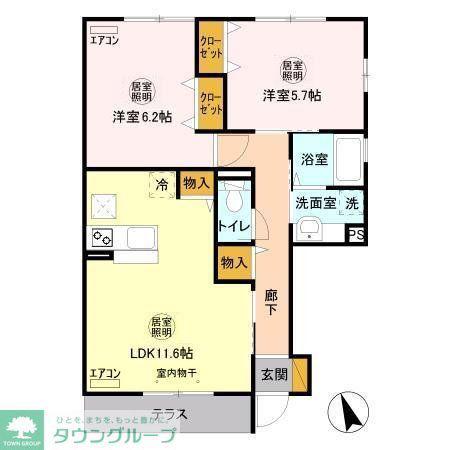 ボナール酒井根I号棟(2LDK/1階)の間取り写真