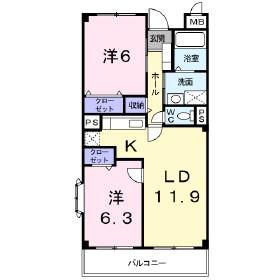 ロックヒル(2LDK/3階)の間取り写真