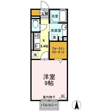セジュール那加(1K/2階)の間取り写真