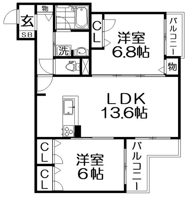 SHA MAISON 町楠葉(2LDK/3階)の間取り写真