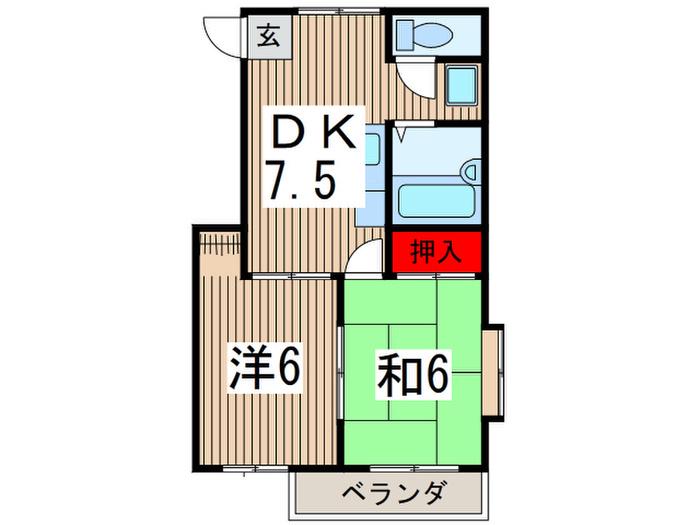 パインビレッヂ(2DK/2階)の間取り写真