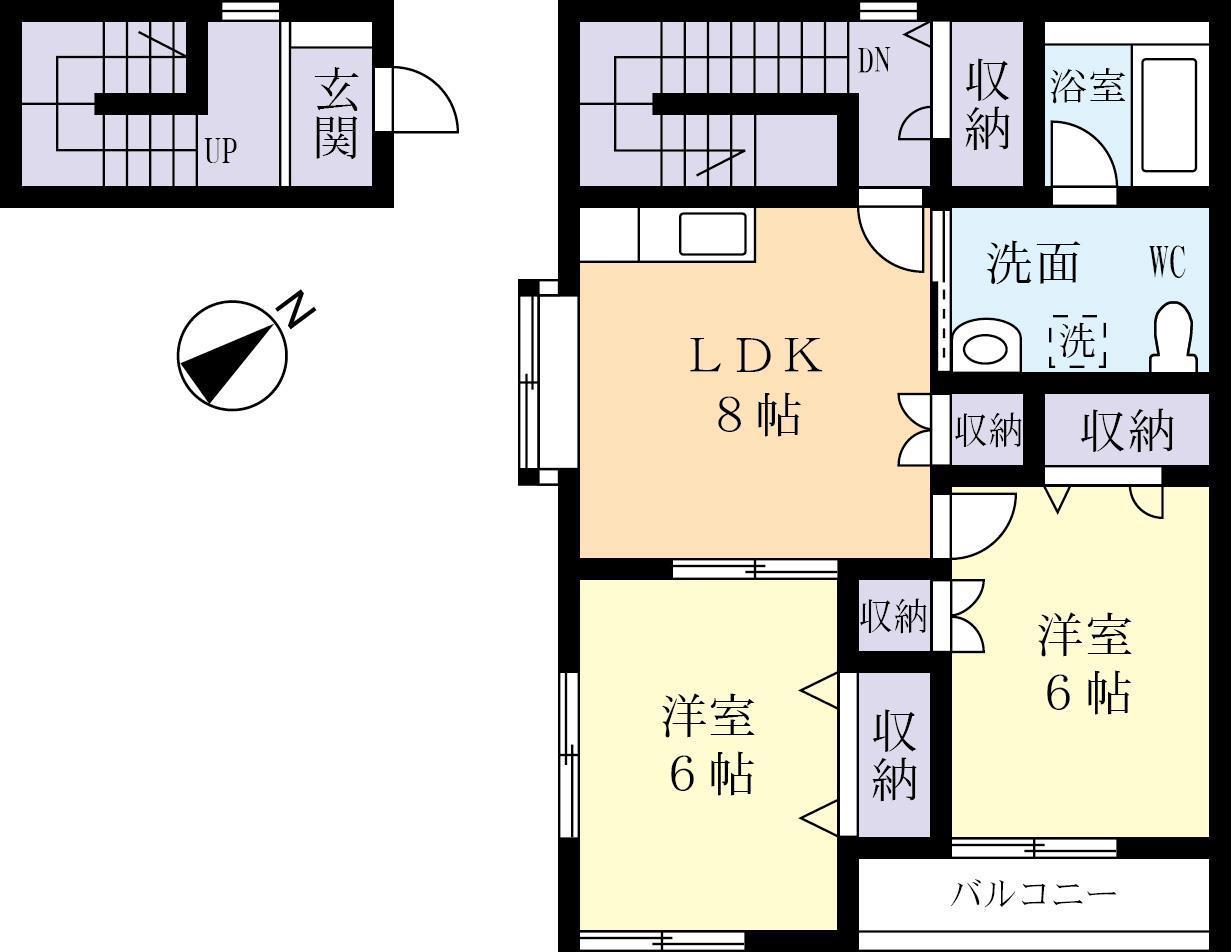 二の宮タウンハウス S棟(2LDK/2階)の間取り写真