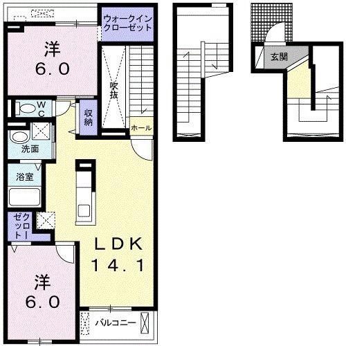 アクア ヒルズ I(2LDK/3階)の間取り写真