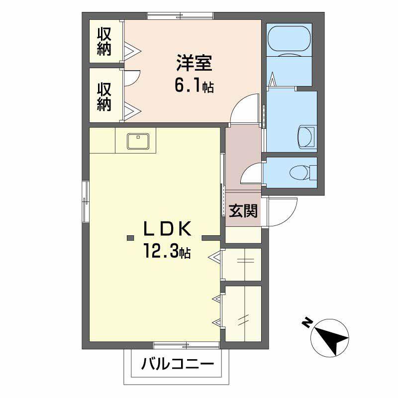 アンジュウデヤB棟(1LDK/2階)の間取り写真