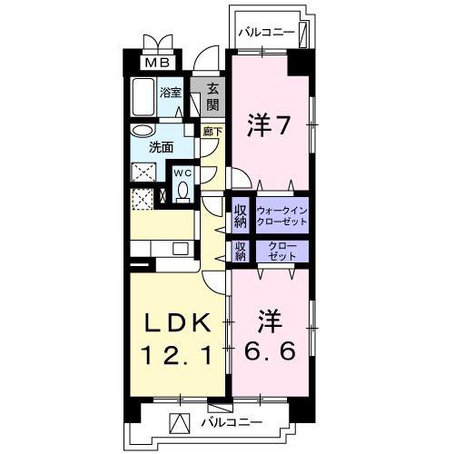 エスポ三池(2LDK/3階)の間取り写真