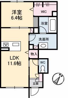 エスポワール戸坂山崎(1LDK/1階)の間取り写真