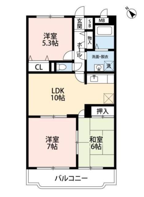 エメロード長沼(3LDK/3階)の間取り写真