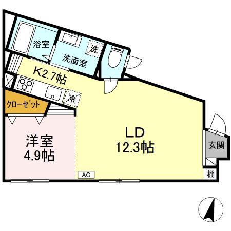 桜新町テラス(1LDK/1階)の間取り写真