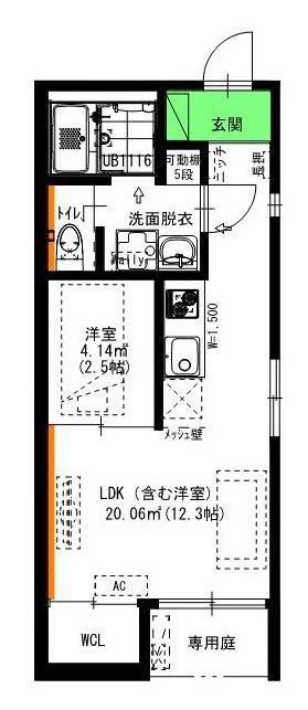 グランレーヴ伝馬(1LDK/1階)の間取り写真