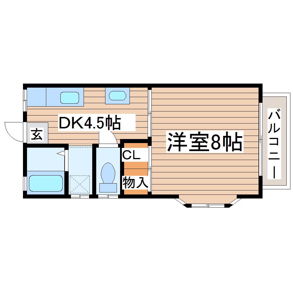 サンシャインW D(1DK/2階)の間取り写真