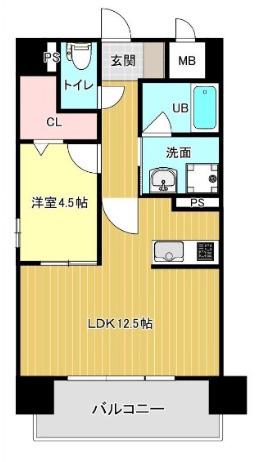 BEAU RIVAGE上水前寺(1LDK/5階)の間取り写真