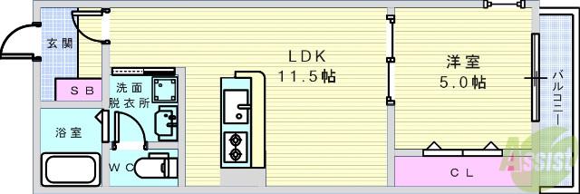 HERBE豊中曽根(1LDK/2階)の間取り写真
