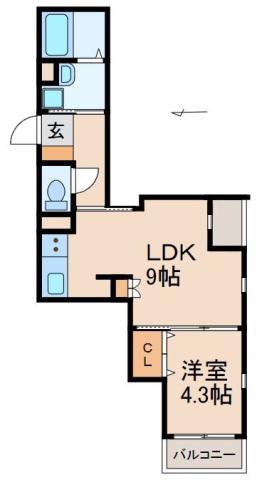 フルハウス黒田II(1LDK/3階)の間取り写真