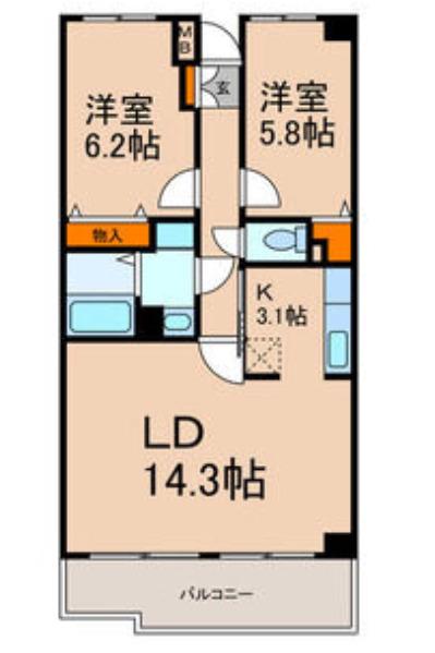 グランシャリオ(2LDK/1階)の間取り写真