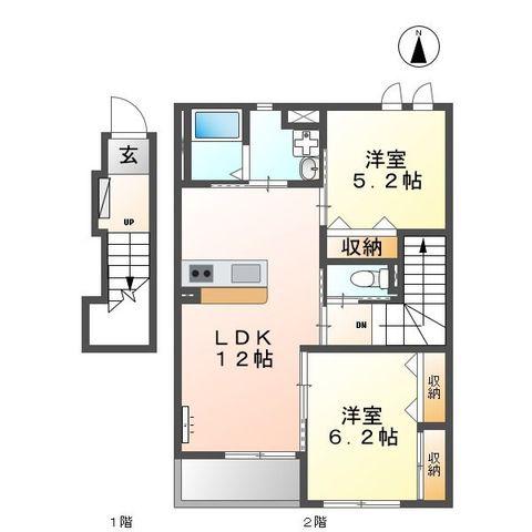 エクセル・ルミエール(2LDK/2階)の間取り写真