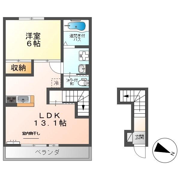 YUCCA TERRACE(1LDK/2階)の間取り写真