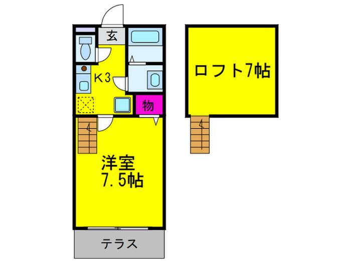 アヴェニール鳳(1K/1階)の間取り写真