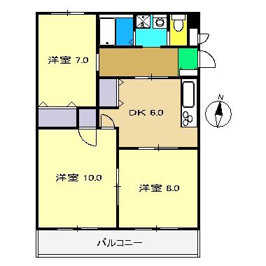 西山ハイツ 5(3DK/4階)の間取り写真