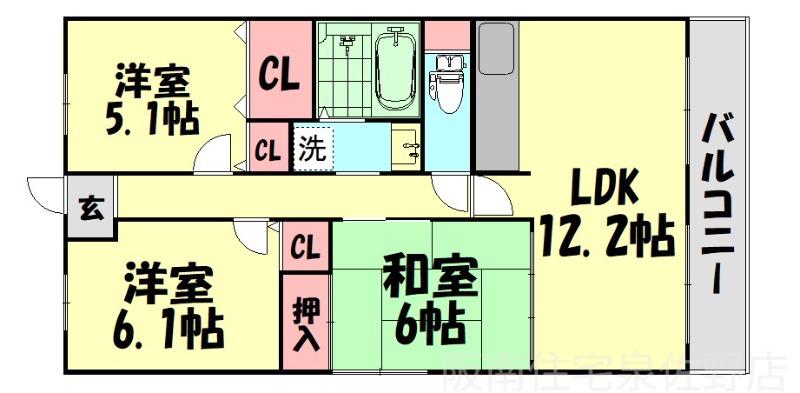 エテルノン泉佐野(3LDK/8階)の間取り写真