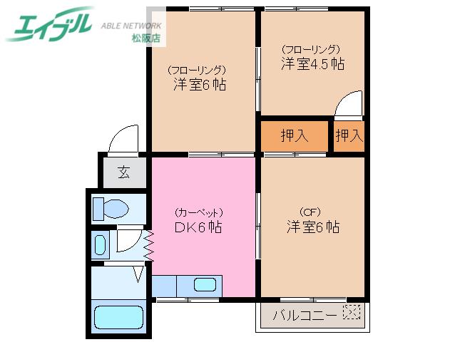 コーポラスセゾン(3DK/2階)の間取り写真