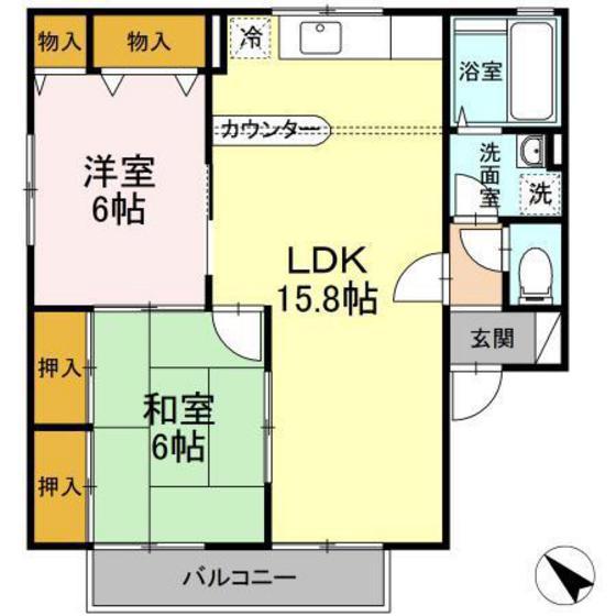 グランドール東野II棟-B(2LDK/1階)の間取り写真