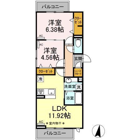 セレスティア船橋(2LDK/2階)の間取り写真