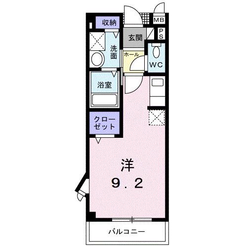 ウエストヒルB(ワンルーム/2階)の間取り写真