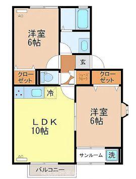 パルコピオーネB(2LDK/1階)の間取り写真