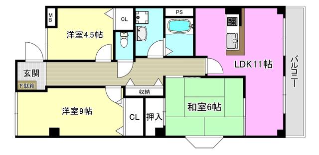 シェリール河崎2(3LDK/2階)の間取り写真
