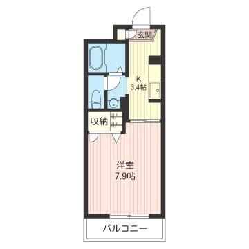 サウスベル(1DK/2階)の間取り写真