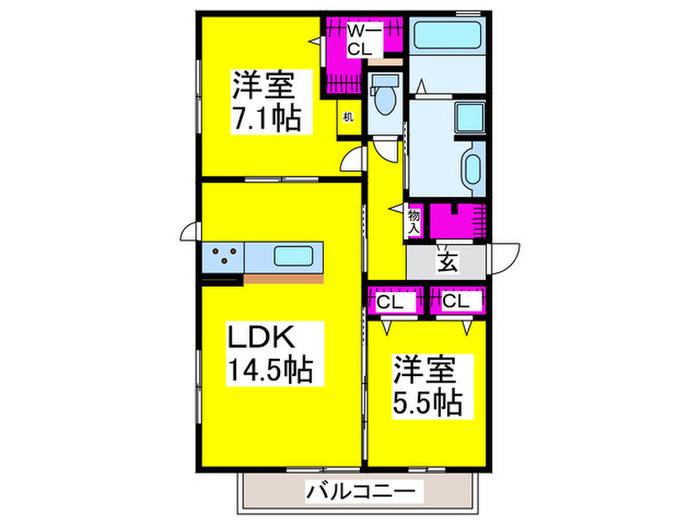 ヒロ グランデ(2LDK/2階)の間取り写真