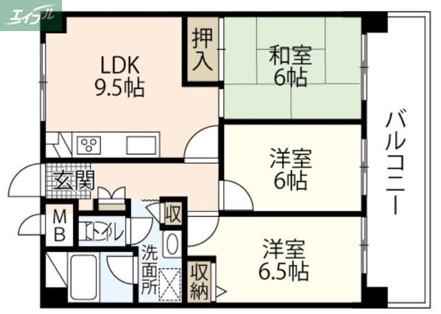 清幸マンション野田(3LDK/9階)の間取り写真