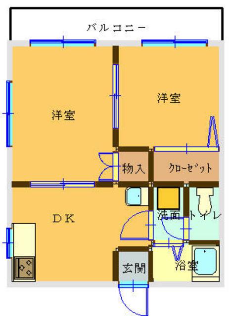 ハイム鳳B棟(2DK/1階)の間取り写真