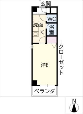 御剣ハイツ(1K/4階)の間取り写真