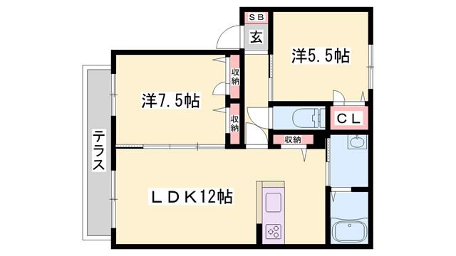 シャーメゾンロージーA棟(2LDK/1階)の間取り写真
