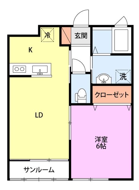 サンシャインヒル(1LDK/2階)の間取り写真
