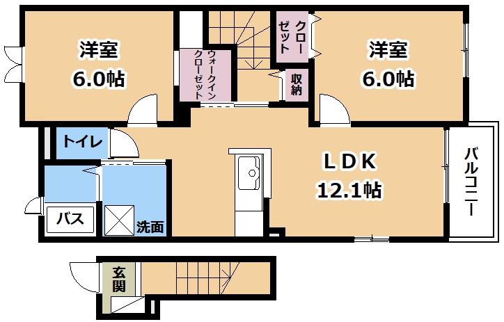 ブローテ・B(2LDK/2階)の間取り写真